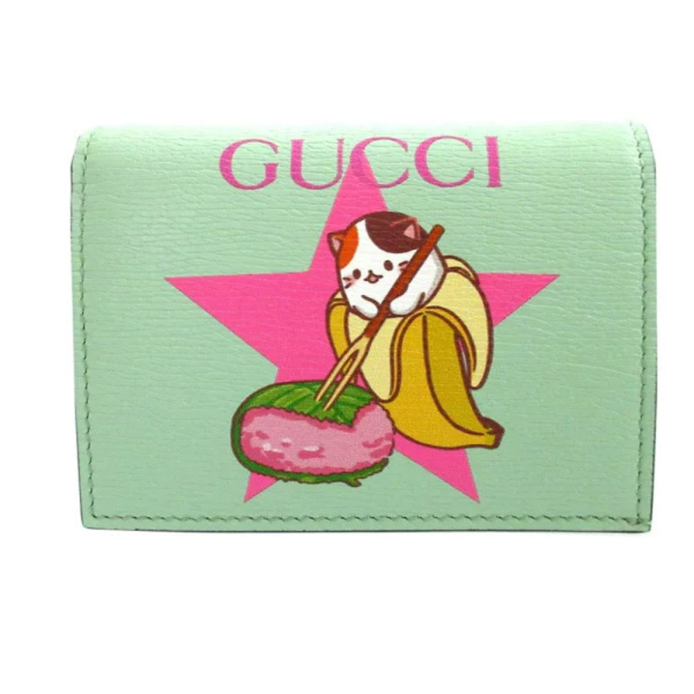 Gucci Bananya Leather Green Bi fold Wallet - Picture 1 of 6